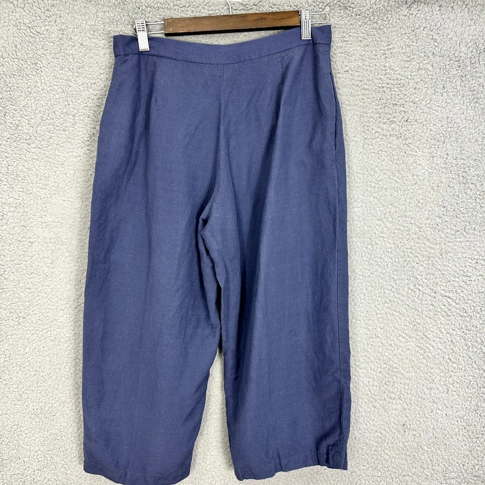 Preswick & moore Wide Leg Pants Womens 12P Blue High Waist‎ Linen Blend Beach